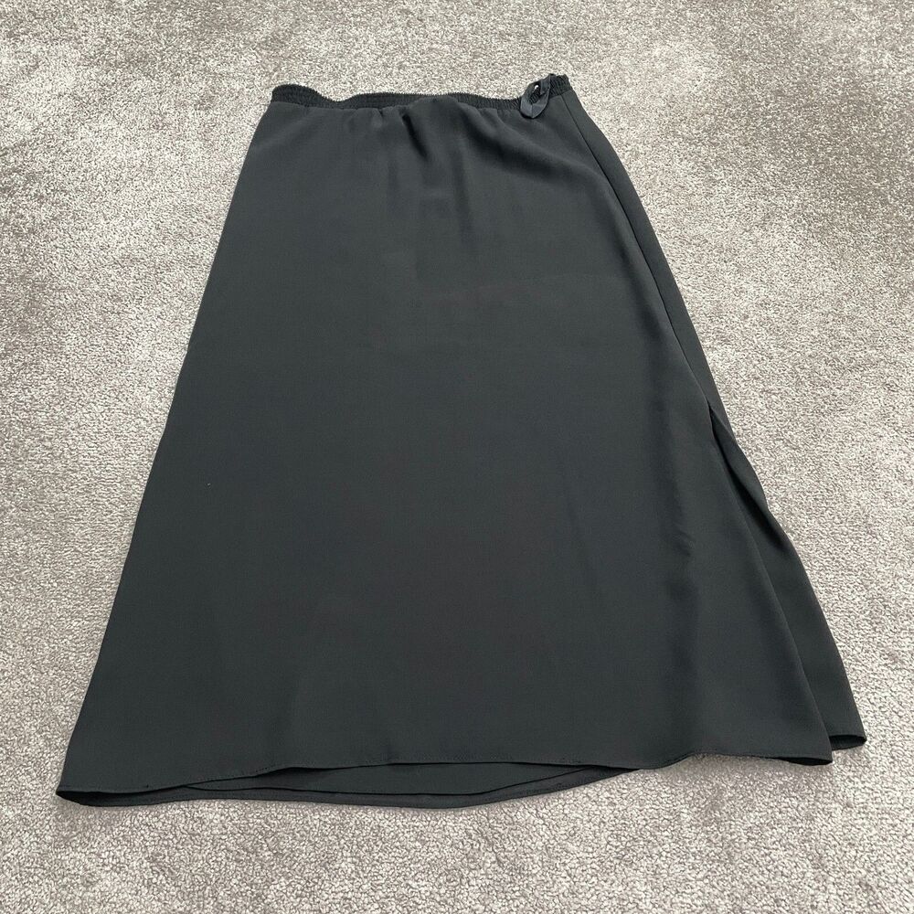 Siasia Vintage Midi Maxi A-Line Skirt Womens 6 Black Elastic Waist Side Slit